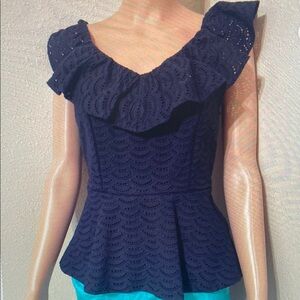 Elegant Navy Ruffle Top